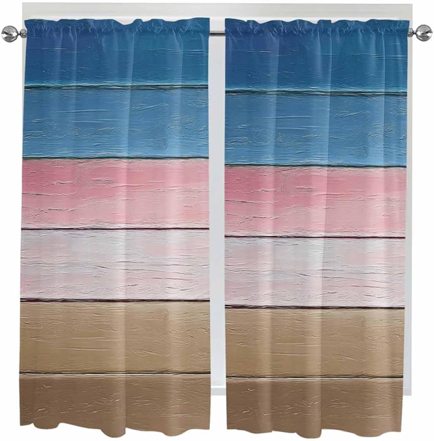 Blue Pink Brown Gradient Wood Grain Window Valance Curtains, Vintage Wood Board - Image 9
