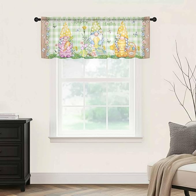 Easter Sheer Valances for Windows 42"x12", Light Filtering Kitchen Curtains - Image 9