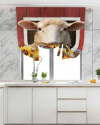 Tie Up Curtains for Windows, Sheep Sunflower Adjustable Balloon Nature Linen - Image 4
