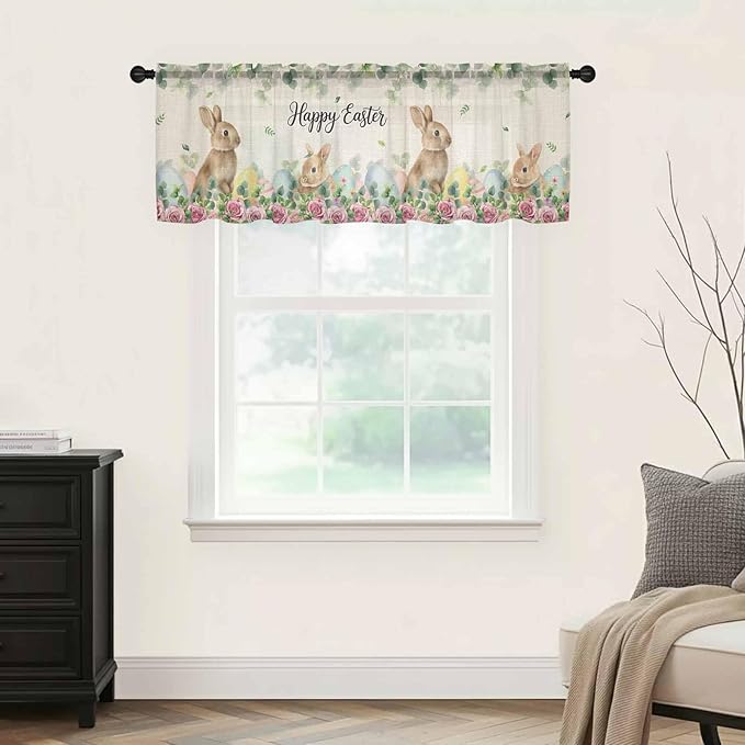 Easter Sheer Valances for Windows 60"x18", Light Filtering Kitchen Curtains - Image 9
