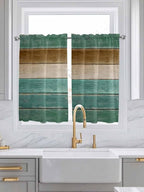 Vintage Plank Turquoise Brown Window Valance Curtains, Farmhouse Wood Grain - Image 3