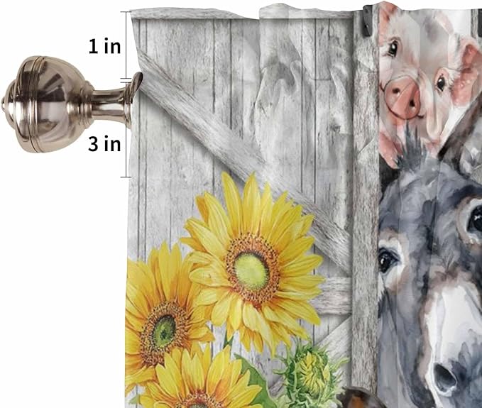 Farmhouse Bedroom Curtains 63 Inches length, Watercolor Sunflowers Animals - Image 6