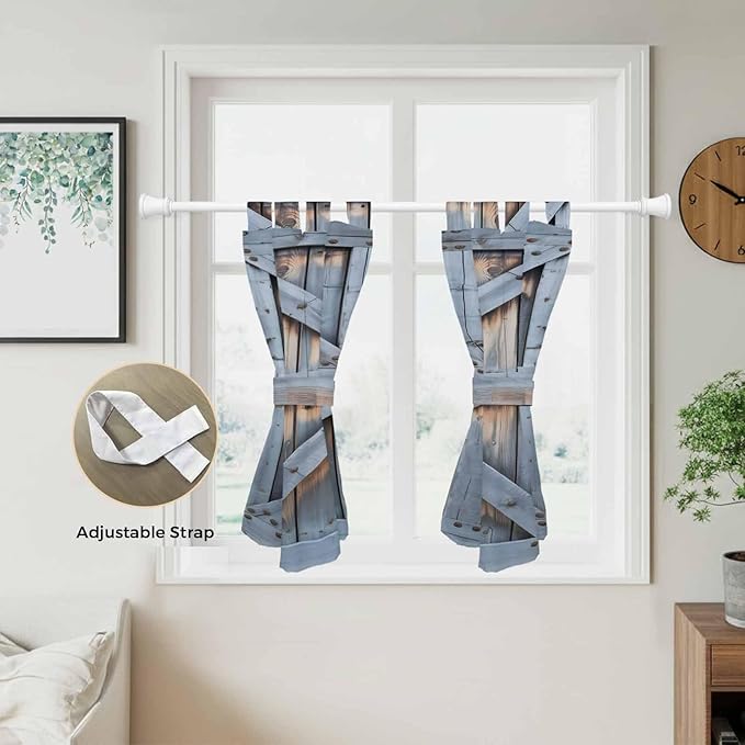 Farmhouse Wood Grain Kitchen Curtains 45 Inch Length, Short Cafe Window - Image 5