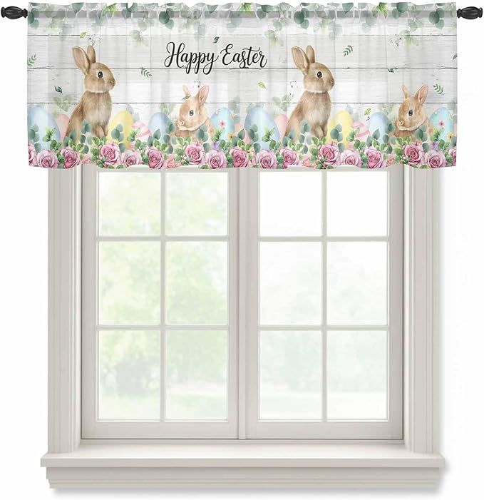 Easter Sheer Valances for Windows 60"x18", Light Filtering Kitchen Curtains by Unknown