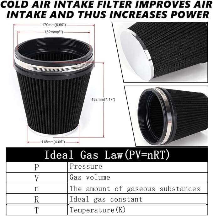 6" Inlet Cold Air Intake Filter Cone Replacement Performance Washable Clamp-On - Image 5