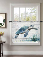 Sheer Curtains 45 Inch Length, Teal Green Sea Turtle Semi Sheer Curtains Light - Image 2