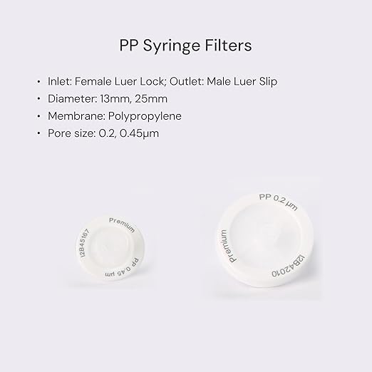 100 Pack PP Syringe Filter Lab Filters 0.2μm Pore Size 25mm Diameter - Image 2