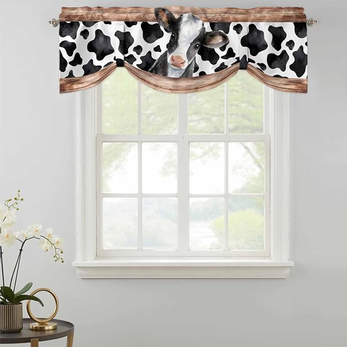 Cow Printed Tie Up Valance Curtains - Image 2