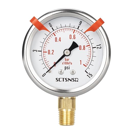 0 to 15 Psi Pressure Gauge, Glycerin Liquid Filled, 2.5 inch Dial, 1/4" NPT - Image 8
