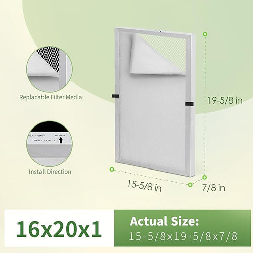 16x20x1 Reusable Air Filter MERV 8 Washable Furnace & AC Filter - Image 2