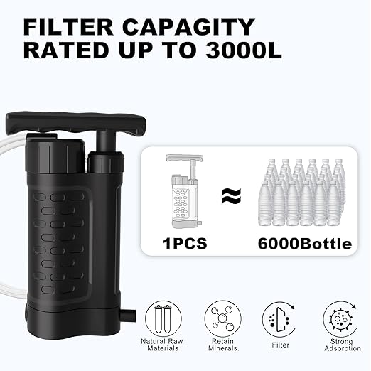 Portable Water Filter Pump, 0.01 Micron Manual Survival Water Purifier - Image 4