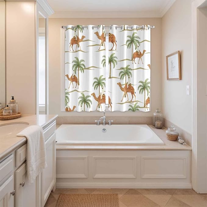2 Panel Kitchen Cafe Curtains, Desert Camels Sunlight Filtering Nature Air - Image 3