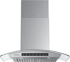 36" Wall Mount Range Hood Tempered Glass 900 CFM, Kitchen Chimney Vent by VIKIOHOME