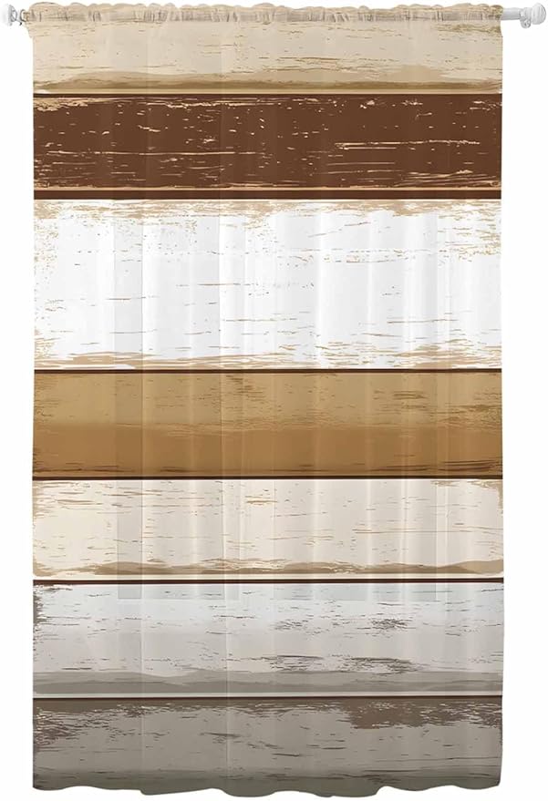 Sheer Curtains 84 Inches Long, Vintage Country Geometric Striped Privacy Voile by Unknown