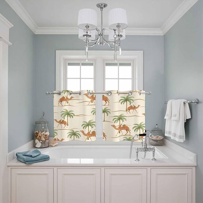 2 Panel Kitchen Cafe Curtains, Date Coconut Tree Sunlight Filtering Nature Air - Image 3