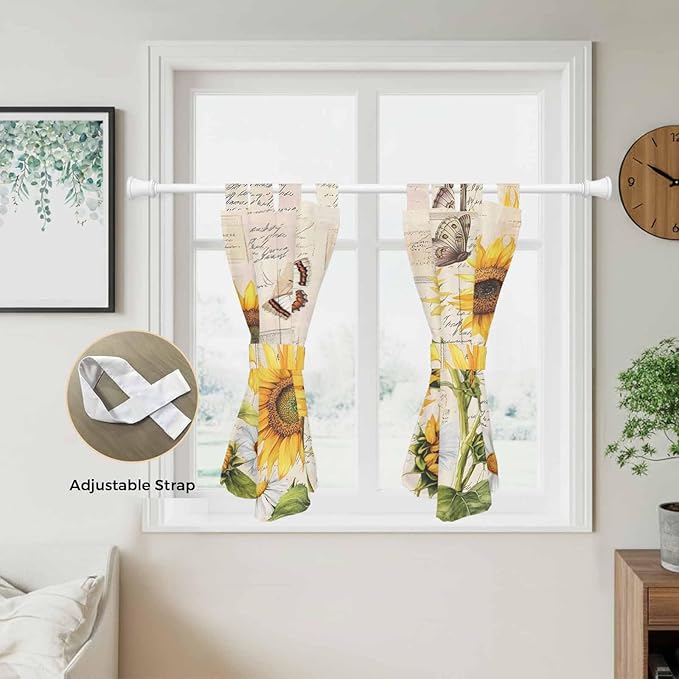 Yellow Sunflowers Bedroom Curtains 63 Inch Length, Window Curtains Tab Top - Image 5