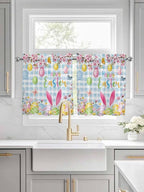 Happy Easter Half Window Curtains 24 Inches Long, Spring Watercolor Bunny Eggs - Image 3