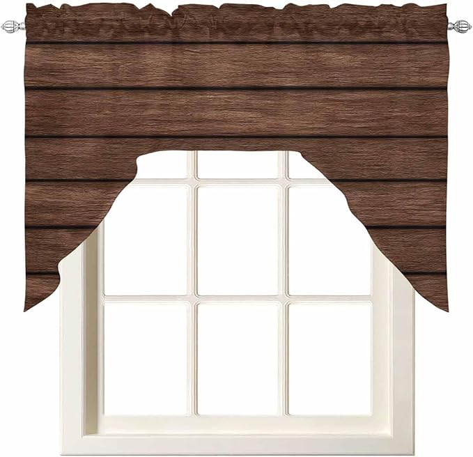 Brown Wooden Board Swag Kitchen Curtains Valance and Tier Set, Vintage Wood by Unknown