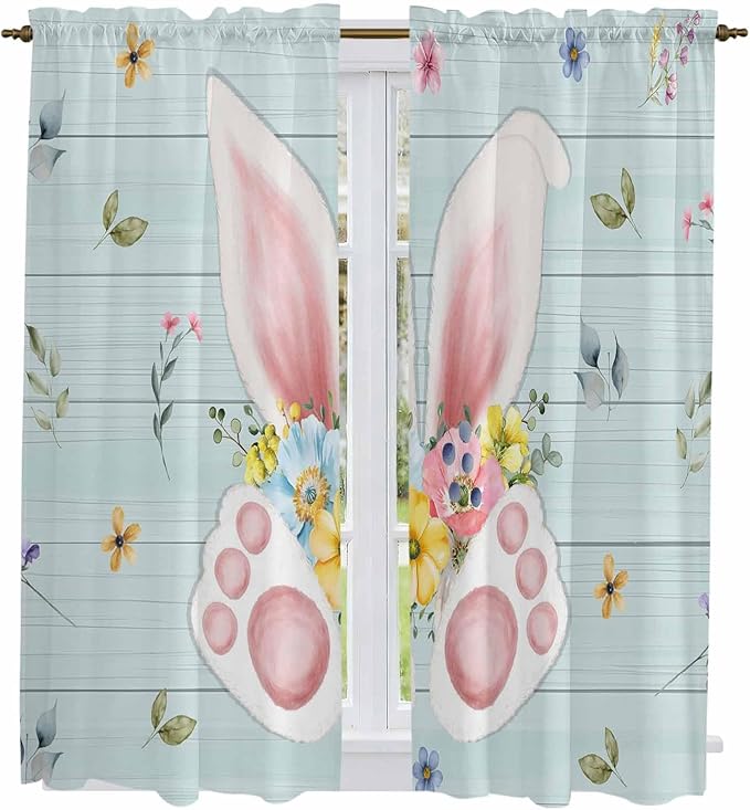 Easter Window Curtains 63 Inch Long 2 Panel Set, Rod Pocket Bedroom Curtains & - Image 2