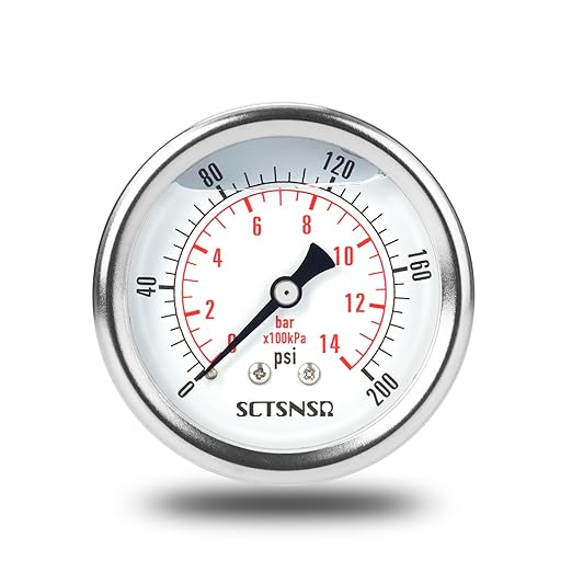 2-1/2" Dial Size, 0-200 Psi Pressure Gauge, Glycerin Liquid Filled, 1/4" NPT by SCTSNSR
