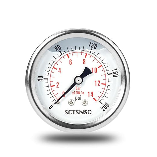 2-1/2" Dial Size, 0-200 Psi Pressure Gauge, Glycerin Liquid Filled, 1/4" NPT by SCTSNSR
