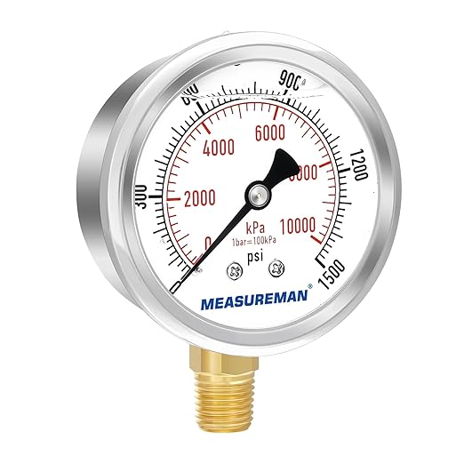 MEASUREMAN 2-1/2" Dial Size, Glycerin Filled Pressure Gauge, 0-1500psi/kpa - Image 2