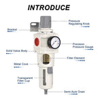 1"NPT Air Filter Regulator Combo Piggyback, 5 Micron Brass Element, Semi-Auto - Image 3