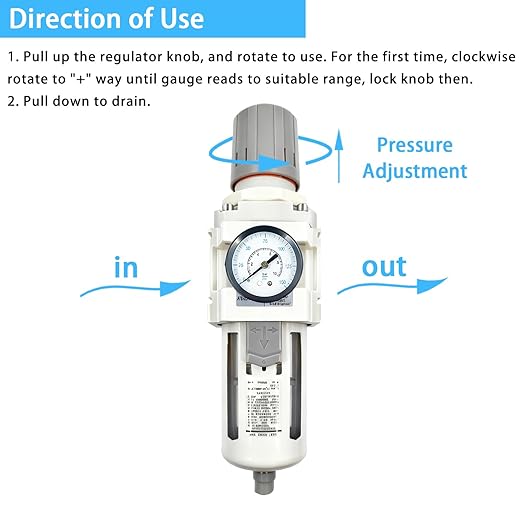XingNEeng 3/4" NPT Compressed Air Filter Regulator Combo Piggyback, Water/Oil - Image 4