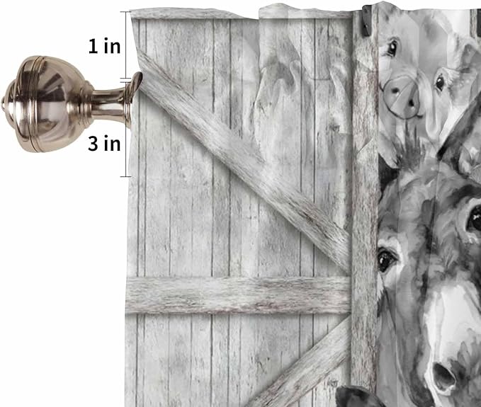 Grey Farmhouse Kitchen Curtains 54 Inches Length, Vintage Sunflowers Animals - Image 6