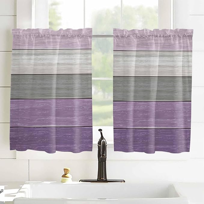 Country Wood Board Gray Purple Window Valance Curtains, Farmhouse Gradient - Image 4