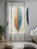 Sheer Curtains 84 Inches Long, Boho Ombre Vintage Wooden Grain Privacy Voile - Image 2