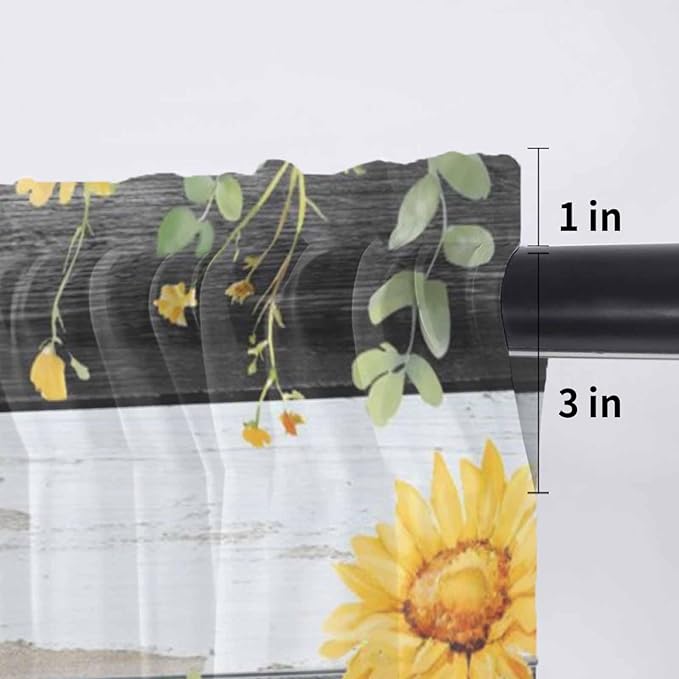 Summer Floral Sheer Valance Curtains, Watercolor Sunflower Eucalyptus Leaves - Image 7