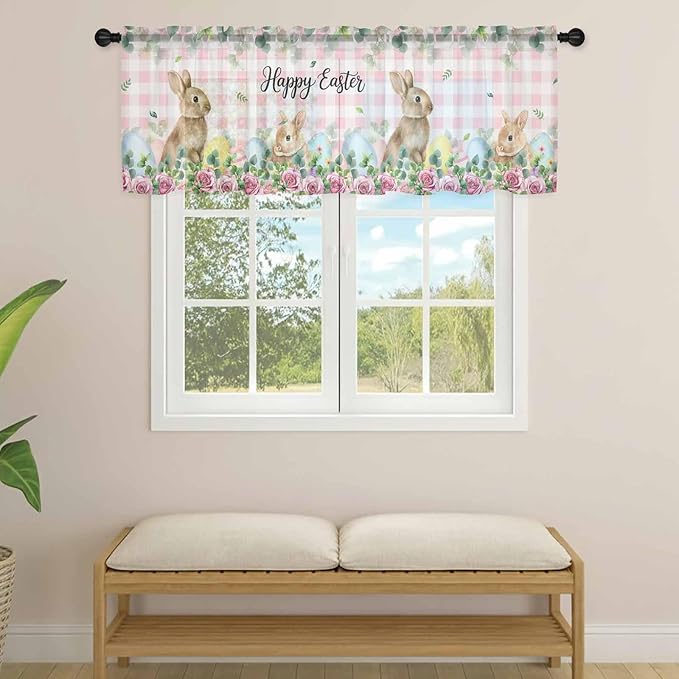 Easter Sheer Valances for Windows 42"x18", Light Filtering Kitchen Curtains - Image 4