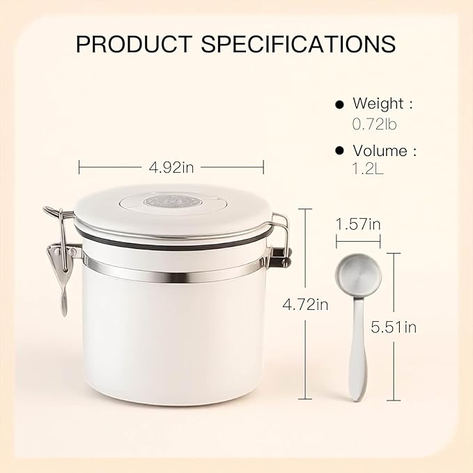 MEGAWISE Coffee Canister Stainless Steel – 1.2L Coffee Storage Container - Image 3