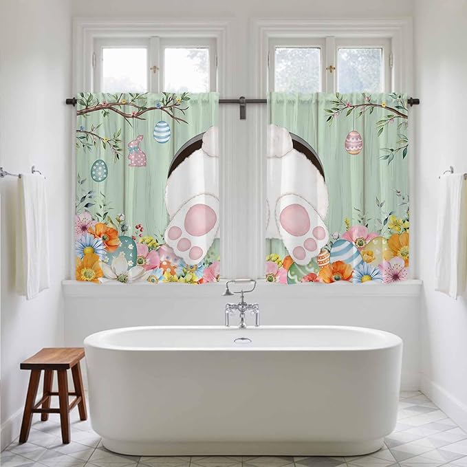 Easter Kitchen Tier Curtains 45 Inch Long 2 Panel Set, Rod Pocket Short Window - Image 5