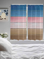 Blue Pink Brown Gradient Wood Grain Window Valance Curtains, Vintage Wood Board - Image 4