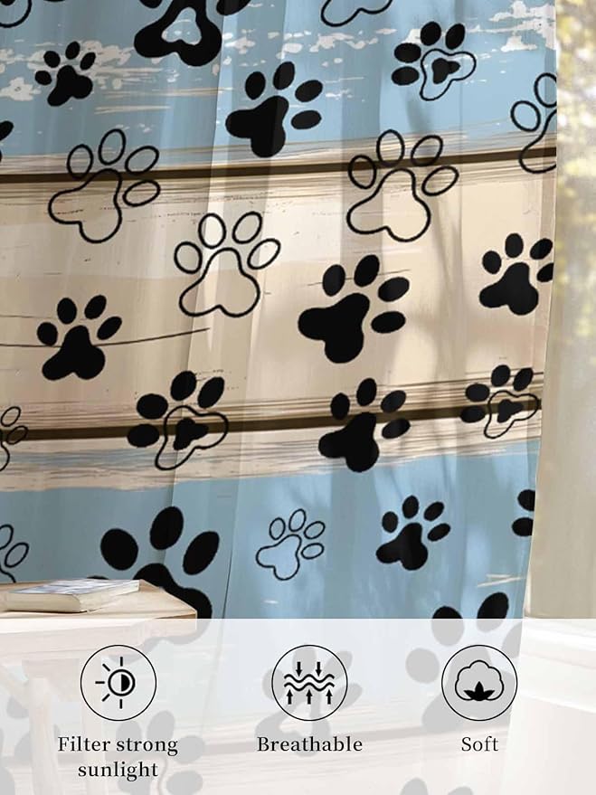 Sheer Curtains 63 Inch Length, Vintage Farmhouse Rustic Wooden Grain Privacy - Image 6
