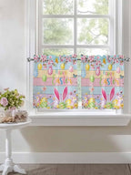 Colorful Easter Half Window Curtains 24 Inches Long, Spring Watercolor Bunny - Image 7