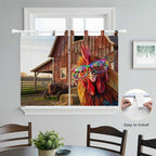 Farm Rooster Kitchen Curtains 45 Inch Length, Short Cafe Window Curtains Tab Top - Image 4