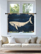 Sheer Curtains 45 Inch Length, Ocean Whale Blue Semi Sheer Curtains Light - Image 4