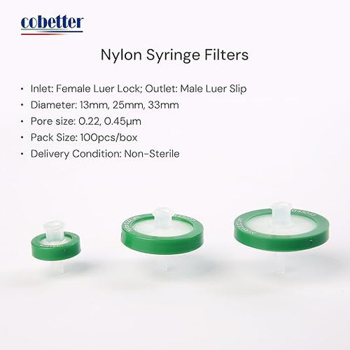 100 Pack Syringe Filter Nylon Lab Filters 0.45μm Pore Size 13mm Diameter - Image 2