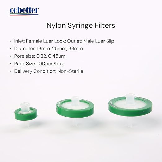 100 Pack Syringe Filter Nylon Lab Filters 0.45μm Pore Size 33mm Diameter - Image 2