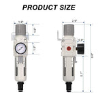 3/8"NPT Air Filter Regulator Combo Piggyback, 5 Micron Brass Element, Auto Drain - Image 2