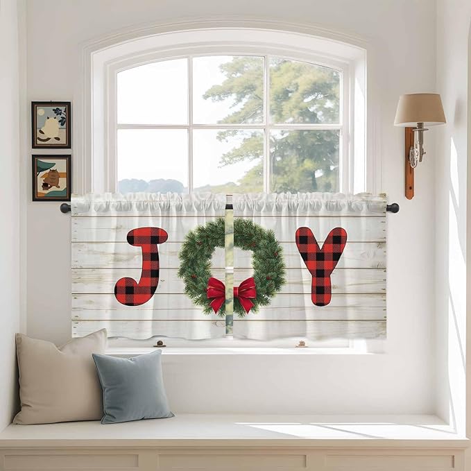 Christmas Wreaths Kitchen Tier Curtains 24 Inch Long 2 Panel Set, Rod Pocket - Image 3
