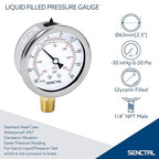 SENCTRL 30 inHg to 30 Psi Vacuum Glycerin Liquid Filled Low Pressure Gauge - Image 2