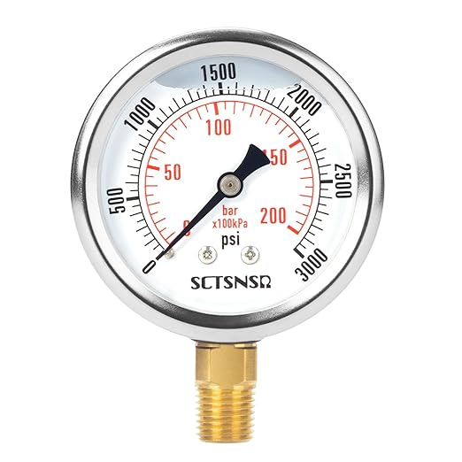 2-1/2" Dial Size, 0-3000 Psi Pressure Gauge, Glycerin Liquid Filled, 1/4" NPT by SCTSNSR
