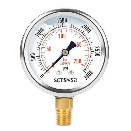 2-1/2" Dial Size, 0-3000 Psi Pressure Gauge, Glycerin Liquid Filled, 1/4" NPT by SCTSNSR