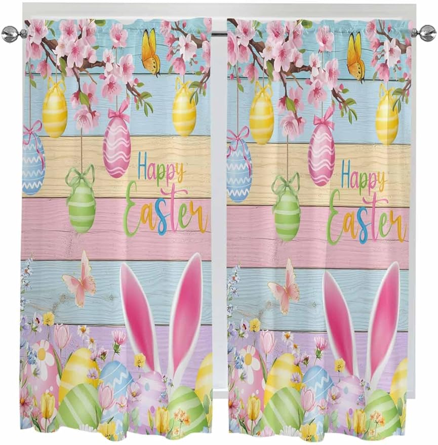 Colorful Easter Bedroom Curtains 63 Inches length, Spring Watercolor Bunny Egg by Unknown