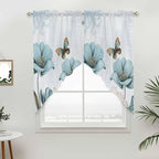 Blue Tulips Swag Valances for Windows, Watercolor Flowers Butterfly Spring - Image 3