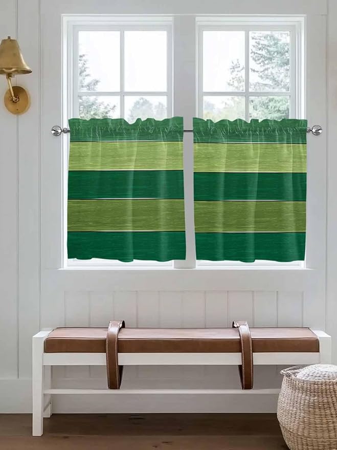 Farm Retro Green Wood Grain Window Valance Curtains, Rustic Wooden Plank - Image 2